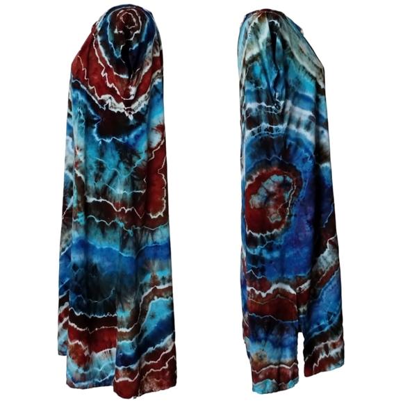 Large Blue and Brown Geode Style Rayon Tie Dye Dress - Picture 2 of 3
